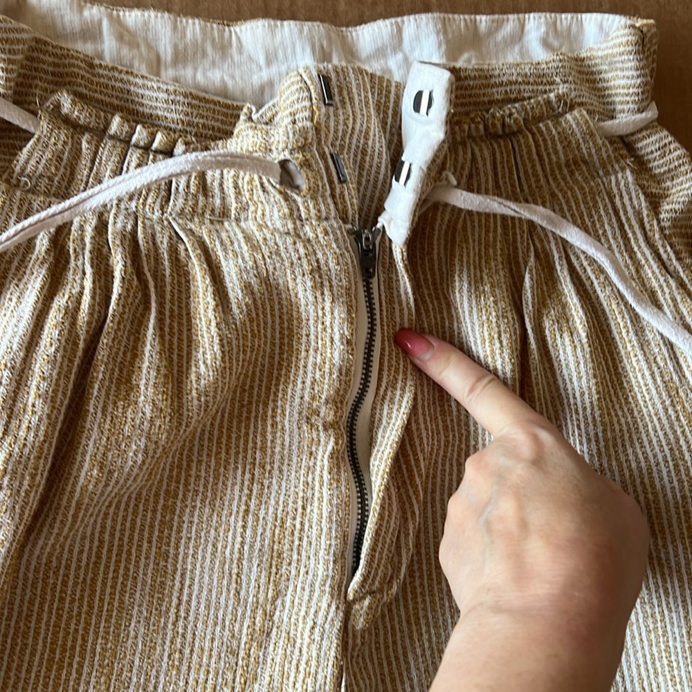 Free People CARAWAY Skinny Slim Pants mustard yellow Striped Drawstring- Sz 6 - Picture 14 of 15